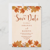 Save The Date Mariage Élégant aux Feuilles d'Érable d'Automne (Devant)