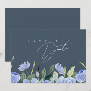 Save The Date Mariage Élégant aux Fleurs Sauvages Bleu Ardoise