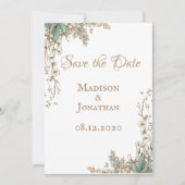Save The Date Mariage élégant avec écriture florale verdoyante (Devant)