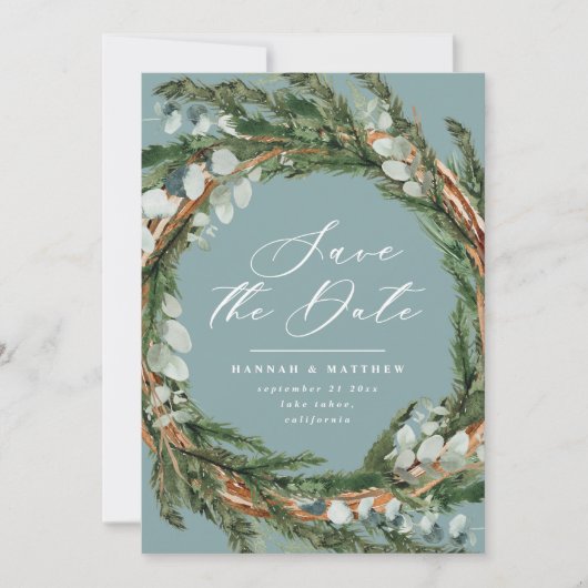 Save The Date Mariage élégant avec écriture moderne et eucalyptu (Devant)