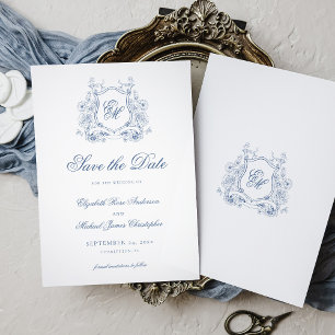 Save The Date Mariage élégant avec monogramme de blason floral b