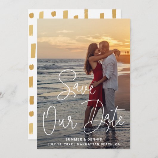 Save The Date Mariage élégant avec photo de script moderne (Devant / Derrière)