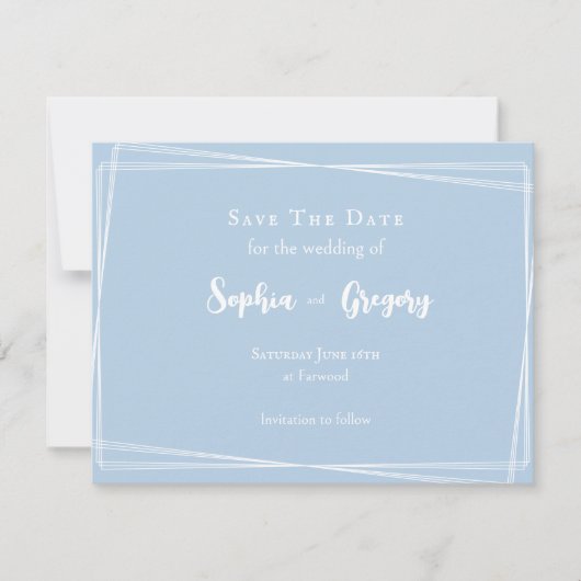 Save The Date Mariage élégant avec un script stylé bleu clair (Devant)
