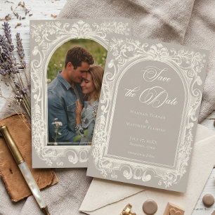 Save The Date Mariage Élégant Baroque Vintage Crème Ivoire