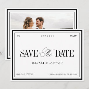 Save The Date Mariage Élégant Blanc & Noir Vintage Rétro