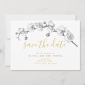 Save The Date Mariage Élégant Blanc Orchidée Moderne Bohème Élég (Devant)