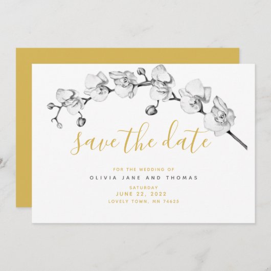 Save The Date Mariage Élégant Blanc Orchidée Moderne Bohème Élég (Devant / Derrière)