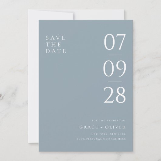 Save The Date Mariage élégant bleu Dusty moderne (Devant)