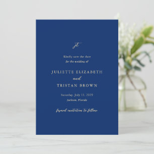 Save The Date Mariage Élégant Bleu Marine et Crème Classique