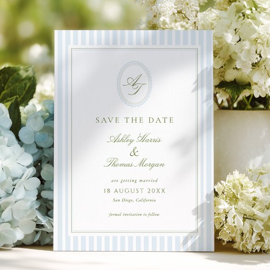 Save The Date Mariage Élégant Bleu & Sauge