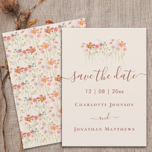 Save The Date Mariage Élégant Bohème dans une Prairie de Fleurs