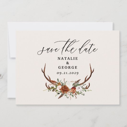 Save The Date Mariage élégant botanique rustique chic (Devant)