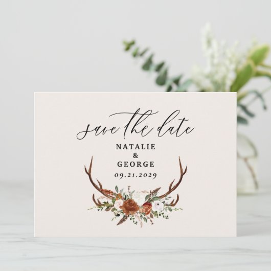 Save The Date Mariage élégant botanique rustique chic (Debout devant)