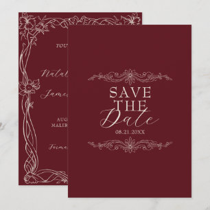 Save The Date Mariage Élégant Bourgeois Ancien Argenté Bourgogne