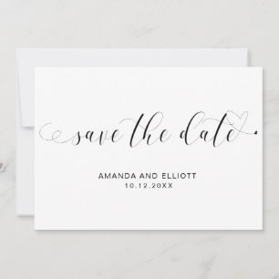 Save The Date Mariage élégant calligraphié noir et blanc