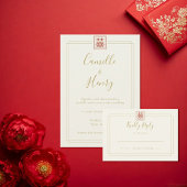 Save The Date Mariage Élégant Champagne & Or Double Bonheur