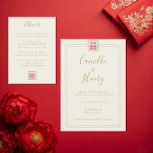 Save The Date Mariage Élégant Champagne & Or Double Bonheur