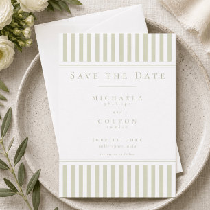 Save The Date Mariage élégant classique à rayures vert sauge