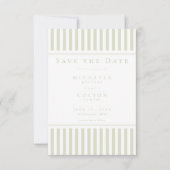 Save The Date Mariage élégant classique à rayures vert sauge (Devant)