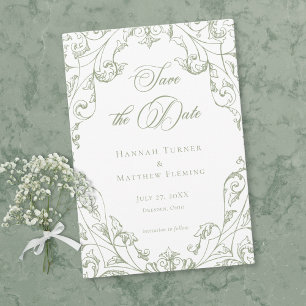 Save The Date Mariage Élégant Classique avec Cadre Floral Vert S