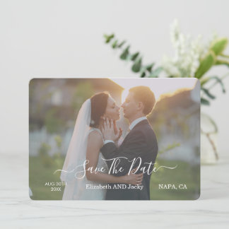 Save The Date Mariage Élégant Classique Calligraphie Noir et Bla