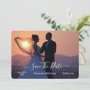 Save The Date Mariage Élégant Classique Calligraphie Noir et Bla