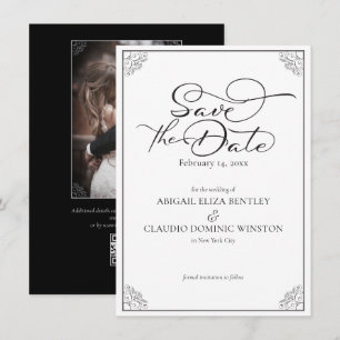 Save The Date Mariage élégant classique calligraphié noir et bla