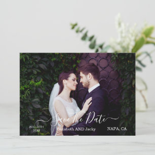 Save The Date Mariage Élégant Classique Calligraphie Noir et Bla