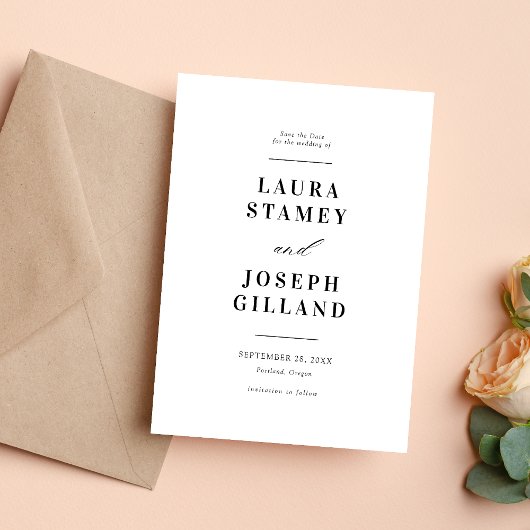 Save The Date Mariage Élégant Classique Noir et Blanc