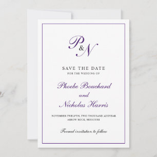 Save The Date Mariage Élégant Classique Royal Pourpre