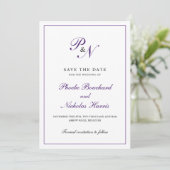 Save The Date Mariage Élégant Classique Royal Pourpre (Debout devant)