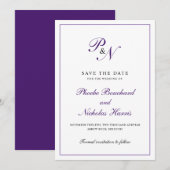 Save The Date Mariage Élégant Classique Royal Pourpre (Devant / Derrière)