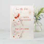 Save The Date Mariage Élégant Crème et Coquelicots Rouges (Debout devant)