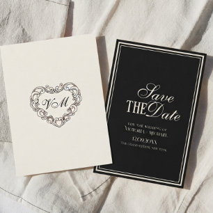 Save The Date Mariage Élégant Crème Ivoire Noir de Toute Éternit