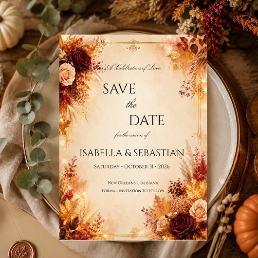 Save The Date Mariage élégant d'automne | Mariage rustique boho