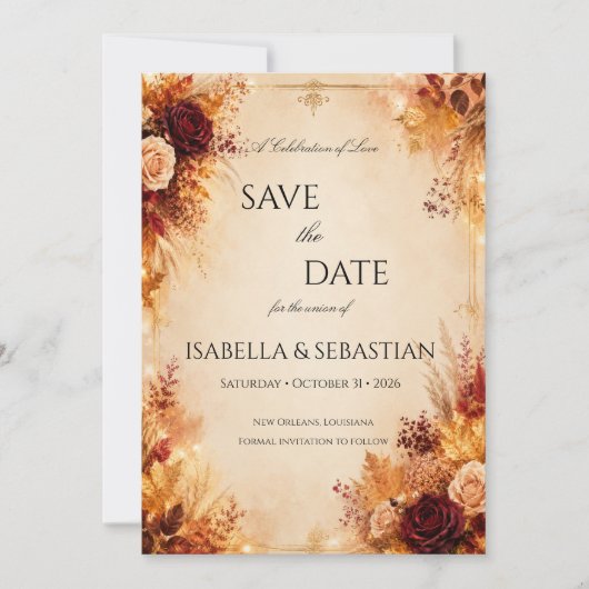 Save The Date Mariage élégant d'automne | Mariage rustique boho (Devant)