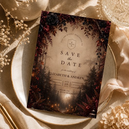 Save The Date Mariage Élégant d'Automne Sombre