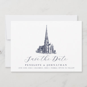 Save The Date Mariage élégant de destination de l'église chrétie