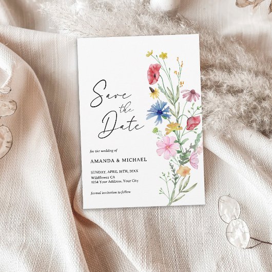 Save The Date Mariage Élégant de Fleurs Sauvages