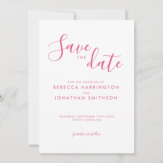 Save The Date Mariage Élégant De Pink Minimal Enregistrer La Dat (Devant)
