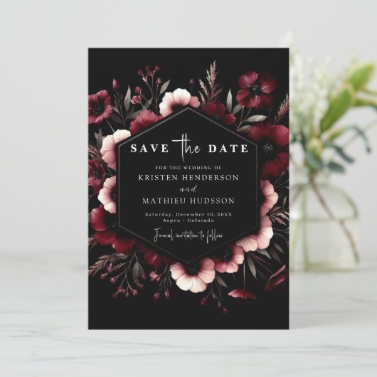 Save The Date Mariage élégant Earthy Burgundy (Debout devant)