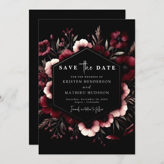 Save The Date Mariage élégant Earthy Burgundy (Devant / Derrière)