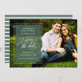 Save The Date Mariage Élégant Écriture Classique Blanc et Vert (Devant / Derrière)