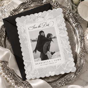 Save The Date Mariage élégant en dentelle blanche vintage 2 phot