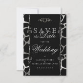 Save The Date Mariage élégant en Motif Silver & Black Giraffe (Devant)