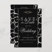 Save The Date Mariage élégant en Motif Silver & Black Giraffe (Devant / Derrière)