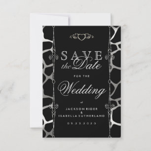 Save The Date Mariage élégant en Motif Silver & Black Giraffe