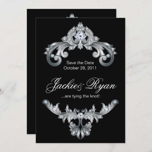 Save The Date Mariage élégant Enregistrer la date Noir Blanc (Devant / Derrière)