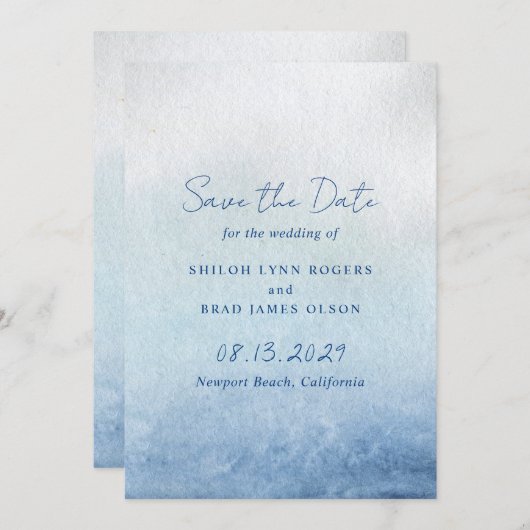 Save The Date Mariage élégant et bleu Shiloh (Devant / Derrière)