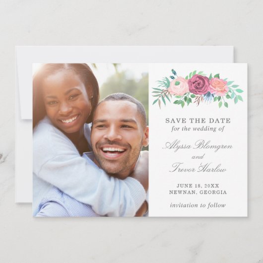 Save The Date Mariage élégant et moderne bleu bleu rose rose ros (Devant)